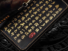 Handmade Leather Mens Chain Chinese Handwriting Biker Wallet Cool Leather Wallet Long Phone Wallets for Men