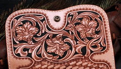 Handmade Leather Tooled Floral Mens Clutch Wallet Cool Wallet Long Wallets for Men Women - imessengerbags