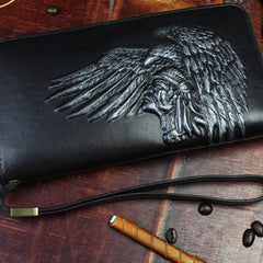 Handmade Leather Mens Tooled Indian Cool Zipper Phone Travel Long Wallet Card Holder Card Slim Clutch Wallets for Men - imessengerbags