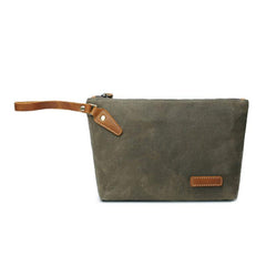 Cool Canvas Leather Mens Wristlet Bag Vintage Clutch Zipper Bag for Men
