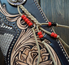 Handmade Leather Tooled Floral Mens Clutch Wallet Cool Wallet Long Wallets for Men