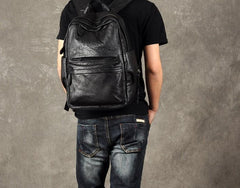 Genuine Leather Mens Cool Backpack Sling Bag Large Black Travel Bag Hiking Bag for men