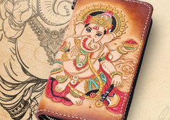 Handmade Leather Ganesha Mens Chain Biker Wallet Cool Leather Wallet With Chain Wallets for Men - imessengerbags