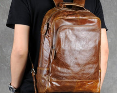 Genuine Leather Mens Cool Backpack Sling Bag Large Black Travel Bag Hiking Bag for men - imessengerbags