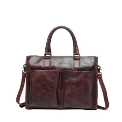 Cool Brown Coffee Leather Mens Briefcase 14inch Laptop Bag Work Handbag Business Bag for Men - imessengerbags