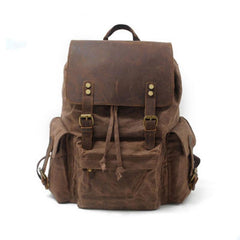 Coffee Waxed Canvas School Backpack Waxed Canvas College Backpack Waxed Canvas Travel Backpack 