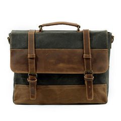 Mens Waxed Canvas Leather Side Bag Messenger Bag Canvas Courier Bag for Men