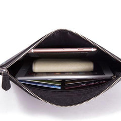 Handmade Leather Mens Clutch Birds Cool Slim Wallet Zipper Clutch Wristlet Wallet for Men
