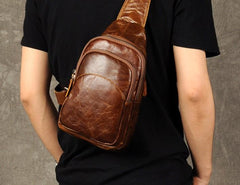 Genuine Leather Mens Cool Chest Bag Sling Bag Crossbody Bag Travel Bag Hiking Bag for men