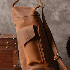 Genuine Leather Mens Cool Chest Bag Sling Bag Crossbody Bag Travel Bag Hiking Bag for men