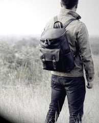 Genuine Leather Mens Cool Backpack Sling Bag Large Black Travel Bag Hiking Bag for men