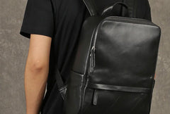 Genuine Leather Mens Cool Backpack Sling Bag Large Black Travel Bag Hiking Bag for men