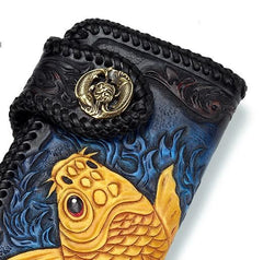 Handmade Leather Carp Mens Chain Biker Wallet Cool Leather Wallet With Chain Wallets for Men