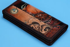 Handmade Leather Chinese Lion Mens Chain Biker Wallet Cool Leather Wallet With Chain Wallets for Men - imessengerbags