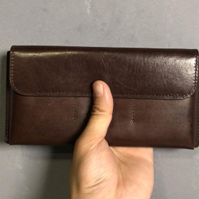 Handmade Leather Mens Cool Wallet Long Leather Wallet Clutch Wristlet Wallet for Men Women - imessengerbags
