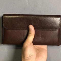 Handmade Leather Mens Cool Wallet Long Leather Wallet Clutch Wristlet Wallet for Men Women - imessengerbags