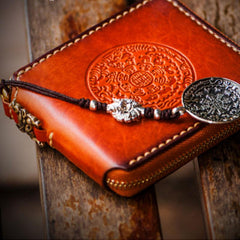 Handmade Leather Tibetan Tooled Mens billfold Wallet Cool Chain Wallet Biker Wallet for Men - imessengerbags