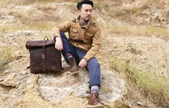 Handmade Leather Mens Cool Backpack Sling Bag Large Black Travel Bag Hiking Bag for men - imessengerbags