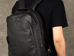 Genuine Leather Mens Cool Backpack Sling Bag Large Black Travel Bag Hiking Bag for men