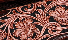 Handmade Leather Mens Tooled Floral Clutch Wallet Cool Wallet Long Wallets for Men Women - imessengerbags
