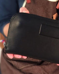 Genuine Leather Mens Cool Long Leather Wallet Zipper Clutch Wristlet Wallet for Men - imessengerbags