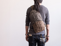 Canvas Leather Mens Cool Chest Bag Sling Bag Crossbody Bag Travel Bag Hiking Bag for men - imessengerbags