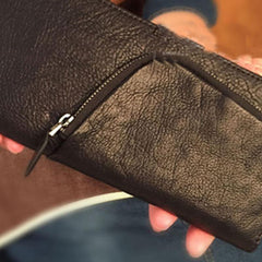Genuine Leather Mens Cool Long Leather Phone Wallet Zipper Clutch Wristlet Wallet for Men - imessengerbags