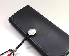 Handmade Leather Mens Clutch Wallet Cool Wallet Long Wallets Biker Chain Wallet for Men