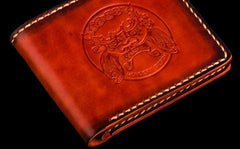 Handmade Leather Chinese Lion Tooled Mens billfold Wallet Cool Leather Wallet Slim Wallet for Men - imessengerbags