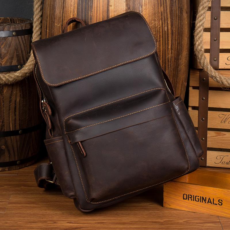 Brown Casual Mens Leather 15inches Computer Backpacks Black Travel Backpack College Backpacks for men - imessengerbags