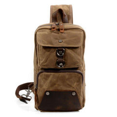 Cool Waxed Canvas Leather Mens Chest Bag Sling Bag One Shoulder Packs for men