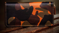 Handmade Leather Men Camouflage Cool Leather Wallet Long Phone Clutch Wallets for Men - imessengerbags