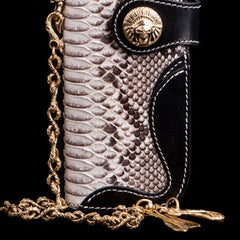 Handmade Leather Black Mens Chain Biker Wallet Cool Leather Wallet Long Clutch Wallets for Men - imessengerbags