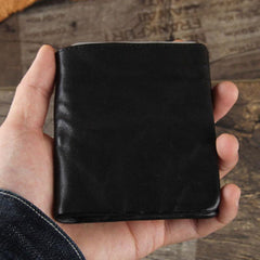 Handmade Genuine Leather Mens Cool Slim Leather Wallet Men Small Wallets Bifold for Men - imessengerbags