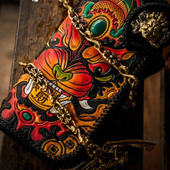 Handmade Leather Monster Mens Chain Biker Wallet Cool Leather Wallet Long Phone Wallets for Men