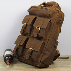 Vintage Mens Leather Large Laptop Backpack Travel Backpack Leather School Backpacks for Men