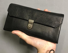Handmade Genuine Leather Mens Cool Long Leather Wallet Phone Wallet Clutch Wallet for Men - imessengerbags