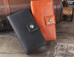 Genuine Leather Mens Cool Long Leather Wallet Cards Clutch Wristlet Wallet for Men - imessengerbags
