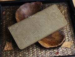 Handmade Leather Floral Mens Cool Travel Long Wallet Card Holder Card Slim Clutch Wallets for Men - imessengerbags