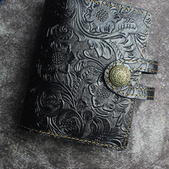 Handmade Leather Floral Mens Cool Short Wallet Card Holder Small Card Slim Wallets for Men