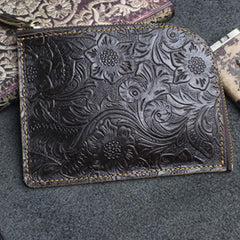 Handmade Leather Floral Mens Front Pocket Wallet Cool Slim Leather Wallet Men billfold Wallets Bifold for Men - imessengerbags