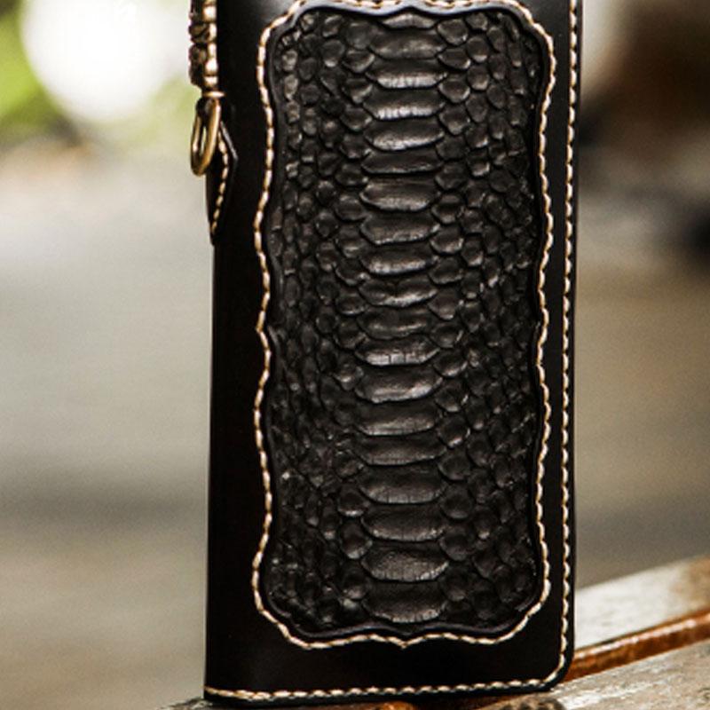 Handmade Leather Mens Chain Biker Wallet Cool Leather Wallet Long Clutch Wallets for Men - imessengerbags