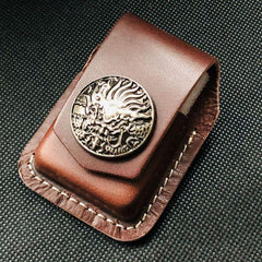 Brown Handmade Leather Mens Chinese Lion Zippo Lighter Holders Lighter Case For Men - imessengerbags