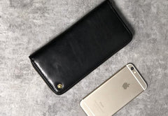 Genuine Leather Mens Cool Long Leather Wallet Zipper Clutch Wristlet Wallet for Men - imessengerbags