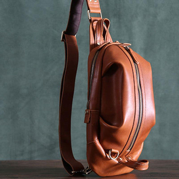 Genuine Leather Mens Cool Chest Bag Sling Bag Crossbody Bag Travel Bag Hiking Bag for men - imessengerbags