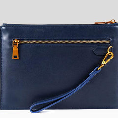 Handmade Leather Mens Clutch Cool Slim Wallet Zipper Clutch Wristlet Wallet for Men