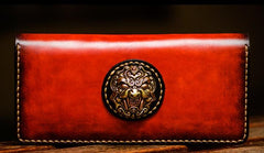 Handmade Leather Men Tooled Cool Leather Wallet Long Phone Wallets for Men - imessengerbags
