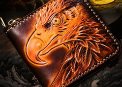 Handmade Leather Tooled Eagle Mens billfold Wallet Cool Leather Wallet Slim Wallet for Men - imessengerbags