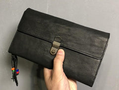 Genuine Leather Mens Clutch Cool Slim Wallet Passport Travel Clutch Wristlet Wallet for Men - imessengerbags