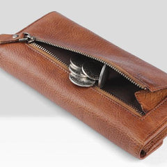 Handmade Leather Mens Cool Long Leather Wallet Bifold Envelope Clutch Wallet for Men